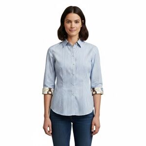 J. McLaughlin Striped Tailored Button Down Top With Equestrian Detailing Size 10